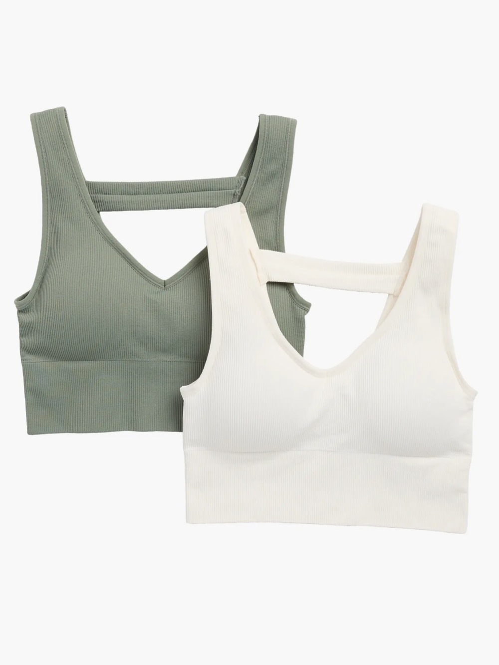 90 Degree Reflex Bianca 2-Pack Green White V-Neck Rib Seamless Bralettes Small